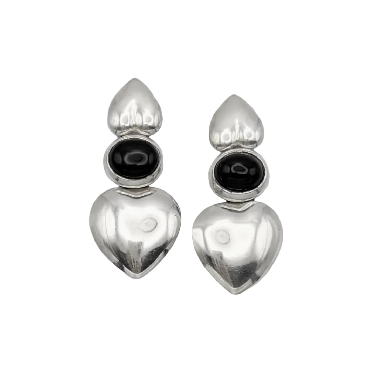 Vintage Sterling Heart Onyx Earrings