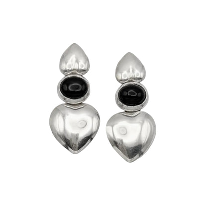 Vintage Sterling Heart Onyx Earrings