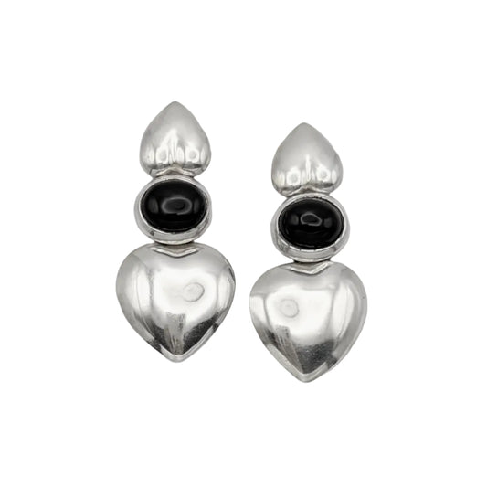 Vintage Sterling Heart Onyx Earrings