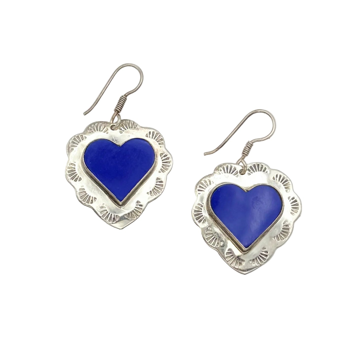 Vintage Sterling Lapis Heart Earrings