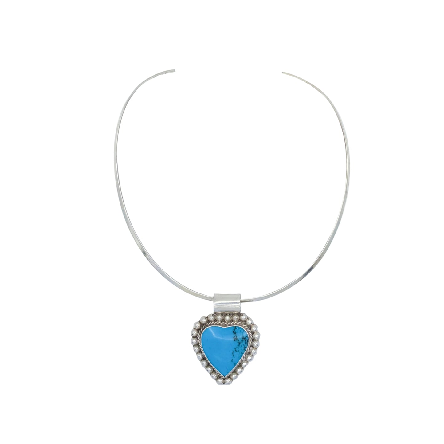 Vintage Sterling Turquoise Heart Torque Necklace