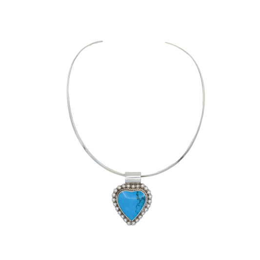Vintage Sterling Turquoise Heart Torque Necklace
