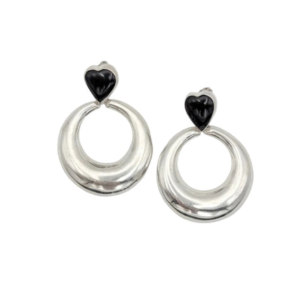 Vintage Sterling Clip-On Chunky Onyx Earrings