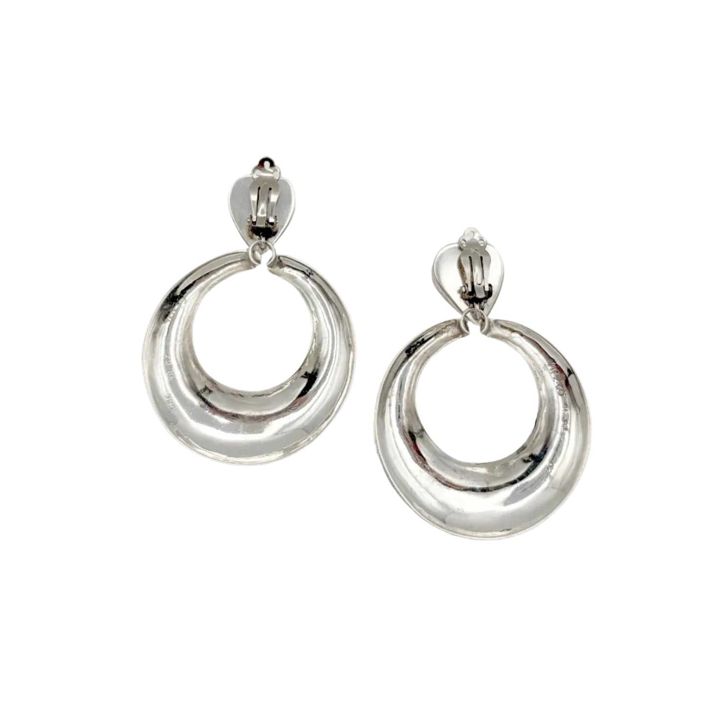 Vintage Sterling Clip-On Chunky Onyx Earrings