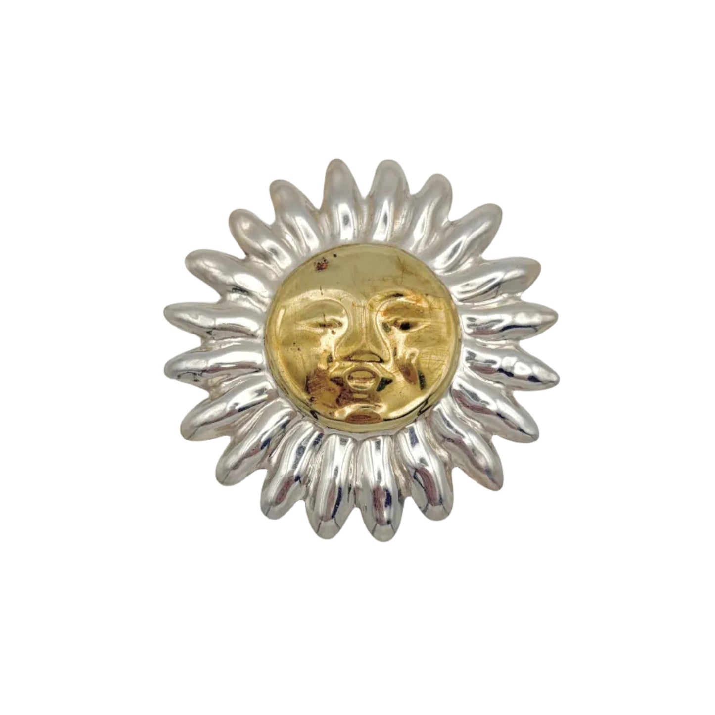 Vintage Large Sterling Brass Sun Face Pendant