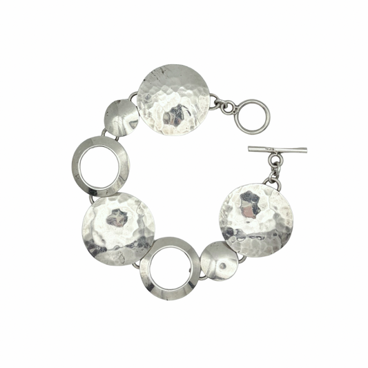 Vintage Sterling Hammer Disk Bracelet