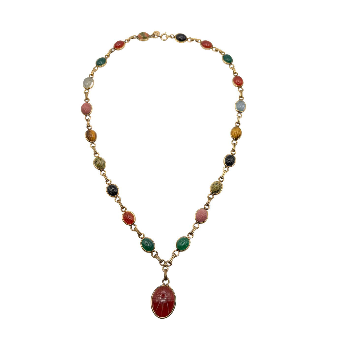 Vintage Gold Filled Scarab Stone Necklace