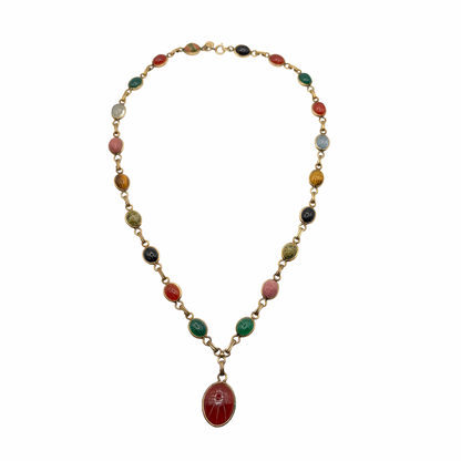 Vintage Gold Filled Scarab Stone Necklace