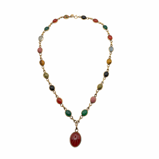 Vintage Gold Filled Scarab Stone Necklace