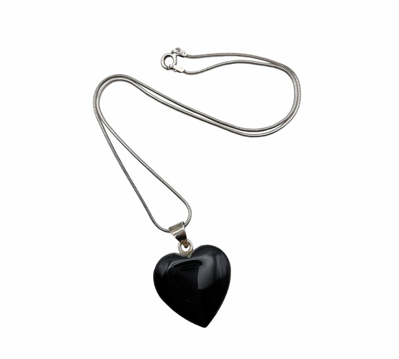 Vintage Sterling Heart Onyx Necklace
