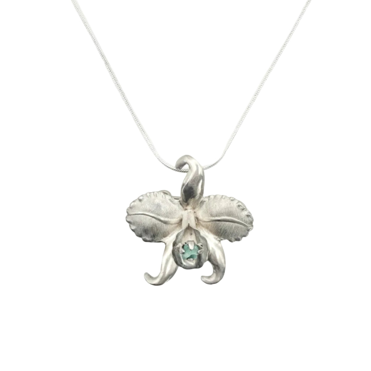 Vintage Sterling Green Stone Orchid Necklace