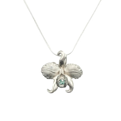 Vintage Sterling Green Stone Orchid Necklace